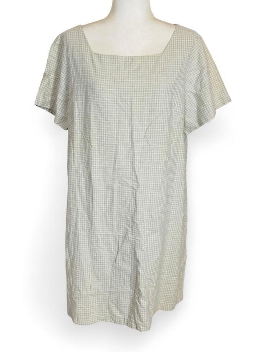 Vintage 70s 80s Handmade Plus Size 1X 2X Dress Square Neck Micro Gingham Print